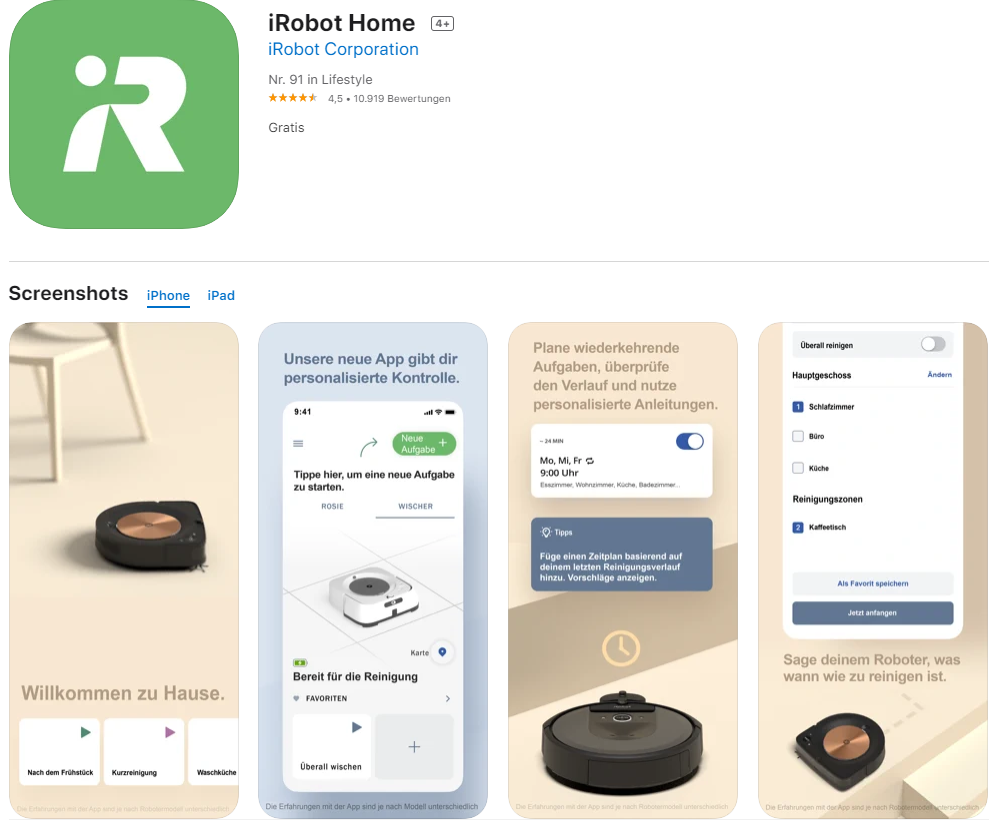 Die iRobot Home App steht im App-Store zum Download bereit.